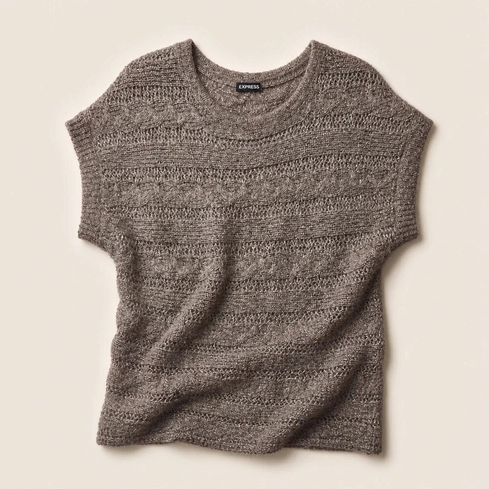 Mohair blend knit women's sweater chocolate color with a gold metallic thread.